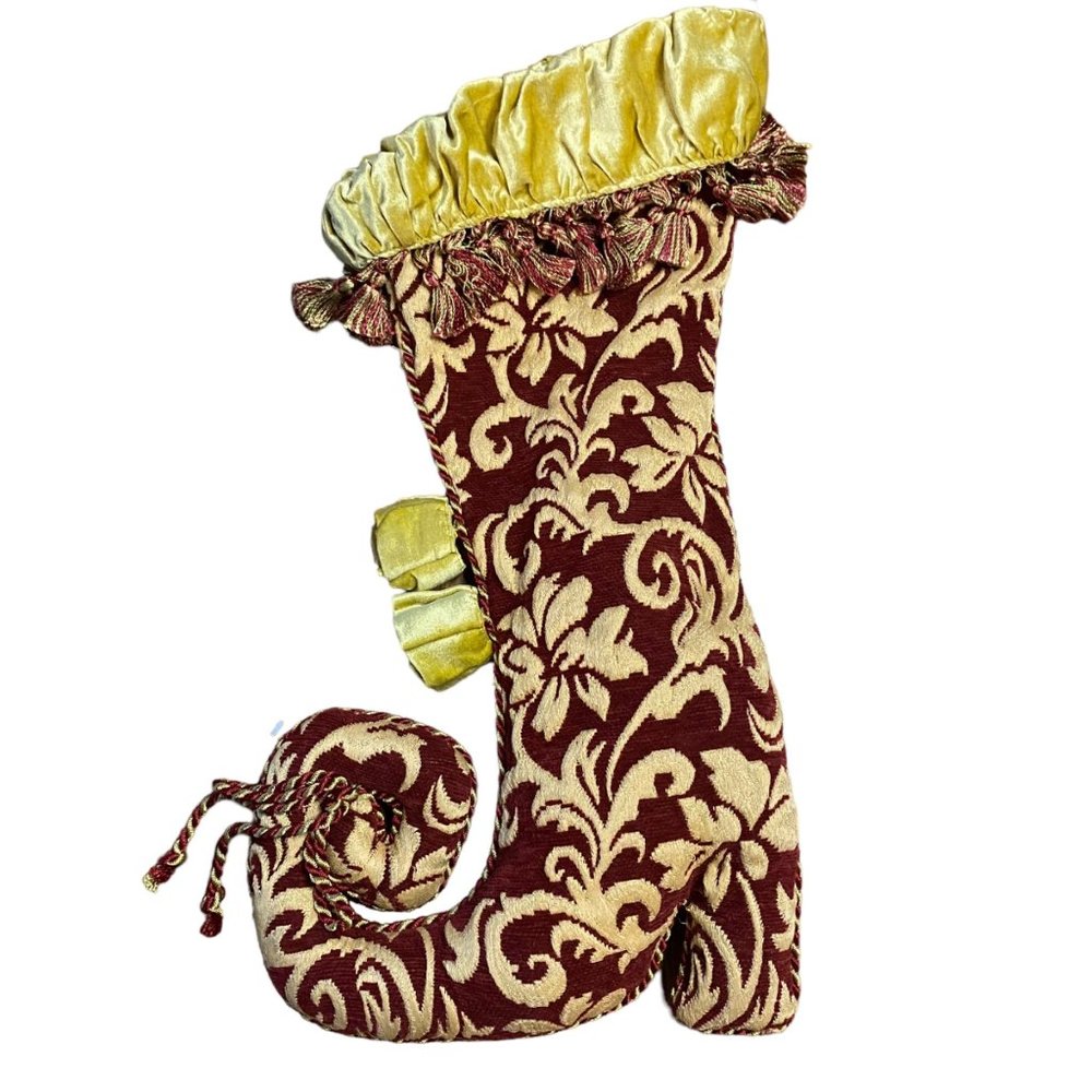 Velvet Elf stocking‎ tapestry floral corduroy velvet tassels Christmas decor